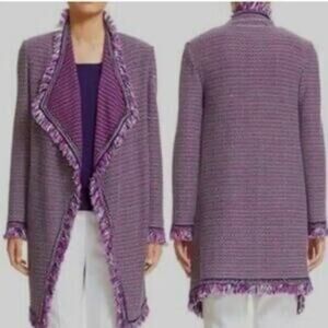 St. John Long Sleeve Open Front Cardigan Sweater Purple Womens Size XL